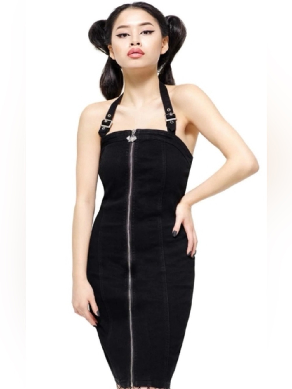 Killstar Release Me Black Zip-Front Buckle-Strap Mini Dress. Witchy Gothcore Med